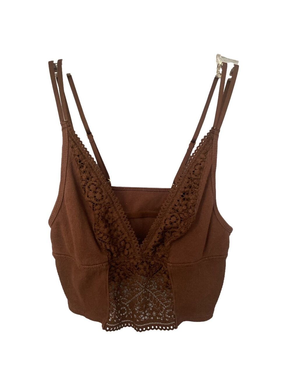 Aerie Brown Ribbed Cropped Camisole tank top Women’s Size Small